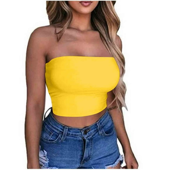 Summer Épargne Clearance! Styesk Femmes Sexy Crop Tops Extensible Sans Manches Solide Bustier Tube Top