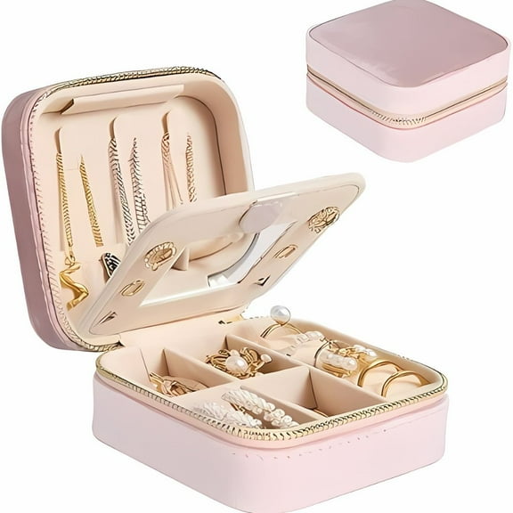 Velvet Portable Jewelry Box With Zipper Lock Double-layered Organizer | Mini Jewelry Box for Earrings, Necklaces, Rings, Bracelets | Blue