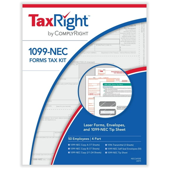 TaxRight 2025 1099-NEC Tax Form Tax Forms Envelopes & TipSheet 4-Part 50/Pack (NECSC6103E)