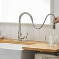 thumbnail image 6 of BWE Kitchen Faucet Brushed Nickel with Pull Out Sprayer 3 Spray Modes Farmhouse Single Handle Singe Lever Gooseneck High Arc Kitchen Sink Faucet with Deck Plate Lead-Free Commercial Bar Kitchen Faucet, 6 of 9