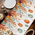 thumbnail image 2 of ERUNPONLY Fall Orange Green Pumpkins Table Runner - 36 Inch Long Thanksgiving Maple Leaf Cotton and Linen Blended Dress Scarves Farmhouse Table Runner for Kitchen Dining, Coffee Table, 13" x 36", 2 of 8