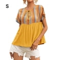 thumbnail image 1 of Camiseta de mujer Étnico Manga corta Hueco con cordones Verano Casual Top, Amarillo, S kenally AP001227-05, 1 of 7