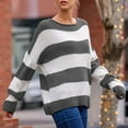 thumbnail image 4 of UJNDER Casual Loose Fit Crew Neck Sweater for Women Fringed Striped Design Pullover Grey L, 4 of 5