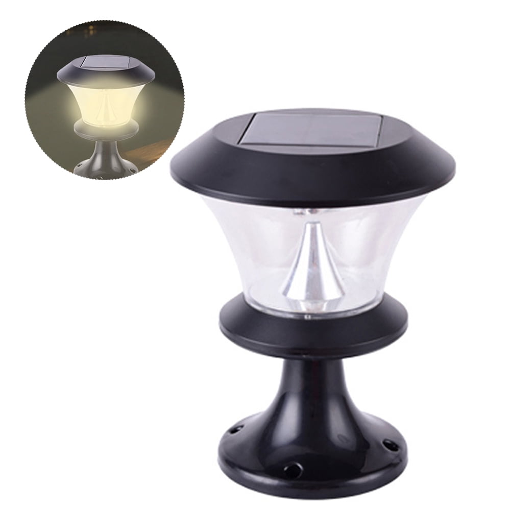 8 LED Round Solar Pillar Lamp Garden Wall Door Post Lamp Outdoor