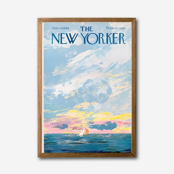 Vintage New Yorker Magazine Cover Canvas Wall Art Sailing at Sunset, June 1969