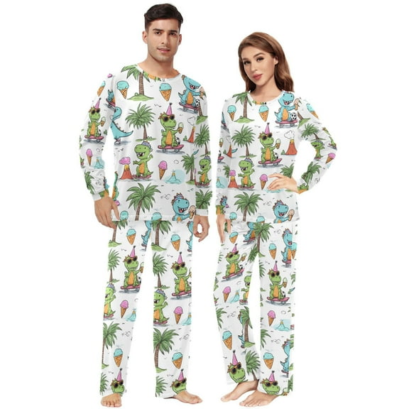 Matching Pajamas for Couples Naughty Dinosaur His and Hers Pajamas Sets Soft Long Sleeve Sleepwea