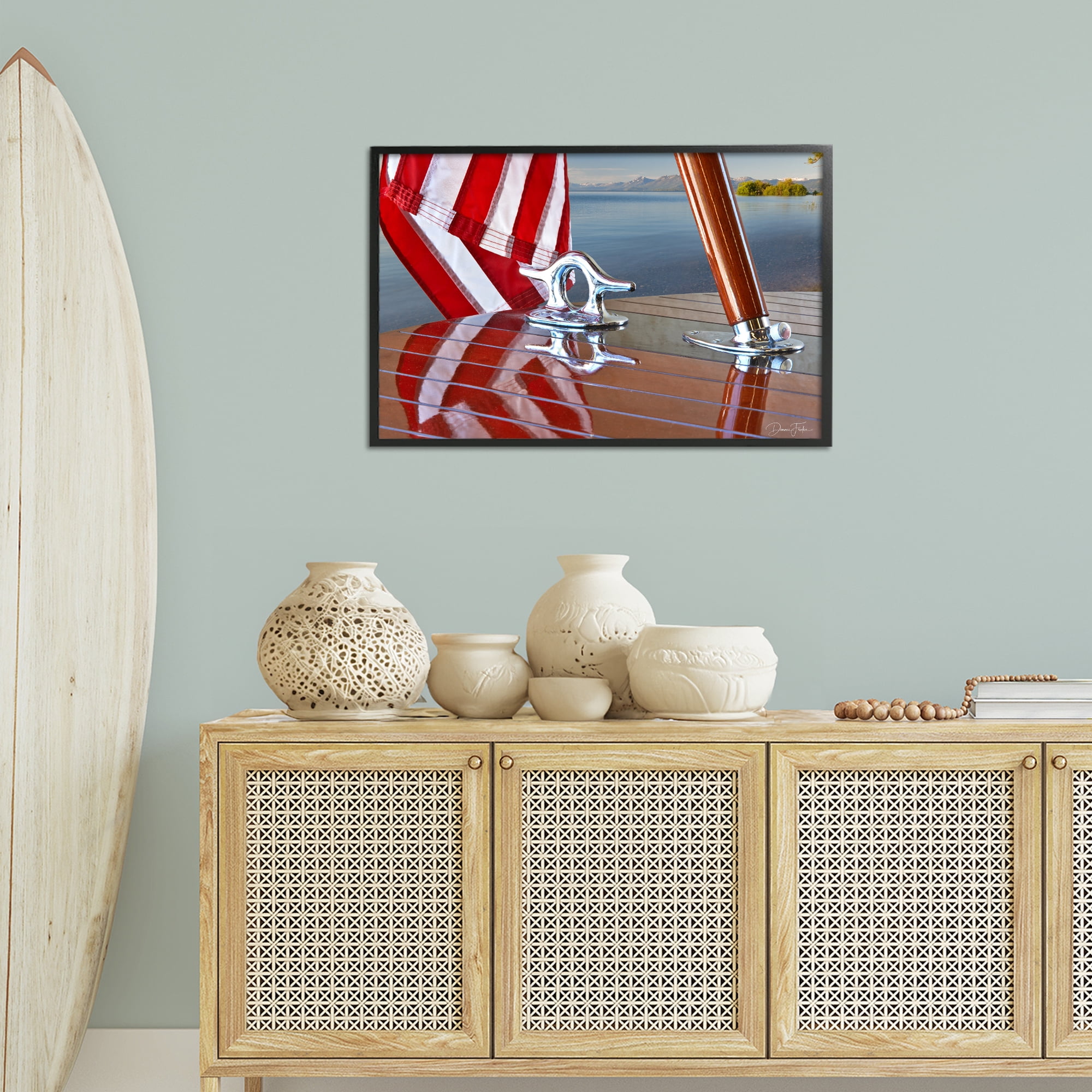 Stupell Industries Flag On Boat Hull Transportation Photography Black Framed Art Print Wall Art, 30 x 20
