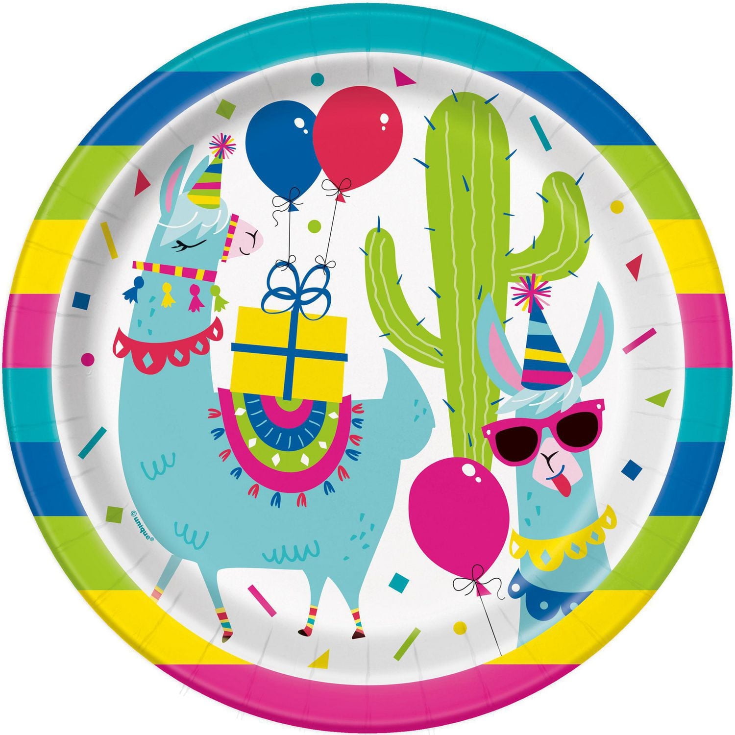 Llama Birthday Round 9" Dinner Plates, 8ct, Disposable plates measure 9"