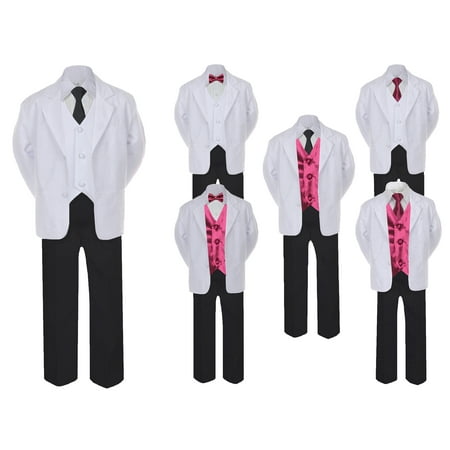 

5-7pc Formal Black White Suit Set Burgundy Bow tie Neck Vest Boy Baby Sm-20 Teen