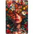 thumbnail image 1 of Letreros metálicos de hojalata con diseño de mujer con cabeza floral, decoración de pared de 30 x 20 cm, 1 of 8