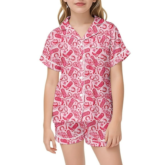 Utlike Girls Pajamas Set Soft Button-Up Classic Collar Short Sleeved Shorts Sleepwear Set Cute Toddler Pjs Lightweight Girl Nightwear Size 2 Years-3 Years