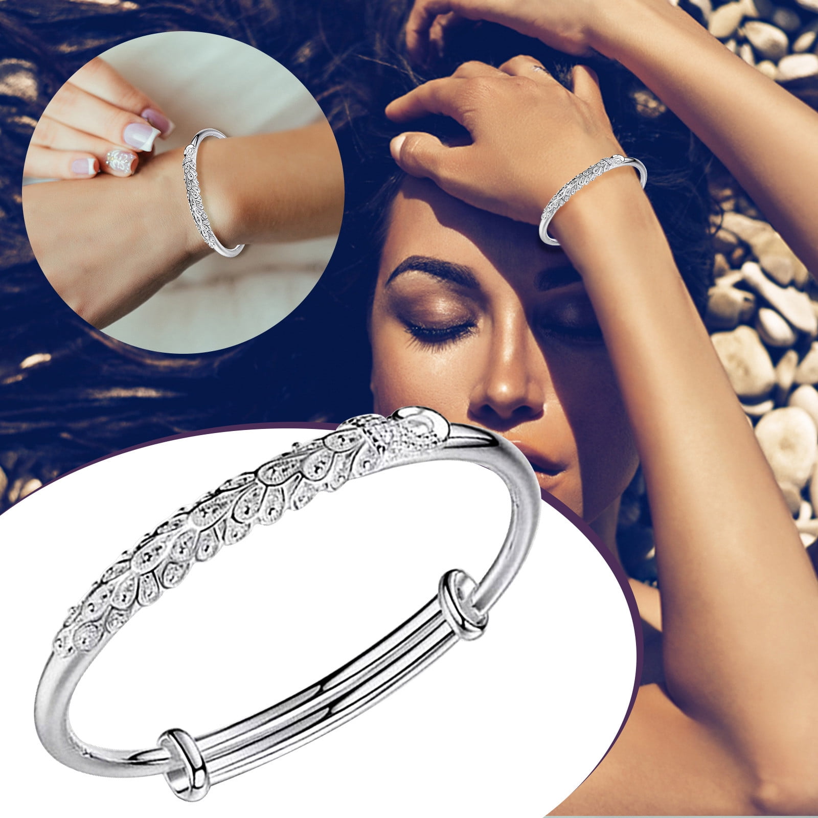 925 sterling silver fabulous floral design bangle bracelet kada amazing  Cuff bracelet best gifting girl's kada nsk597 | TRIBAL ORNAMENTS