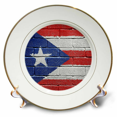 3dRose National flag of Puerto Rico painted onto a brick wall Rican, Porcelain Plate,