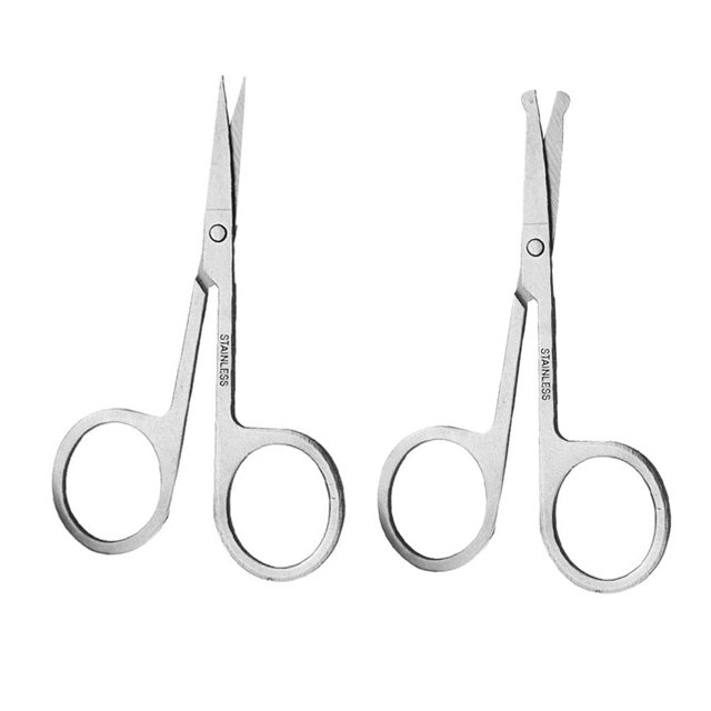 EIGTHTAIL 2 pcs Small Scissors Comfort-Grip Handles Facial Hair Grooming Set Eyebrow Nose Hair Trimming Kit