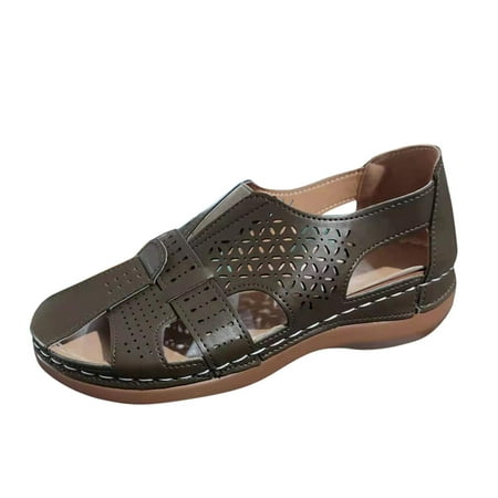

Alueeu ladies shoes casual Women s Summer Hollow Solid Color Retro Low-Top Roman Casual Wedge Sandals Green 39