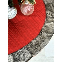 Christmas Tree Skirt Red Knit - Large 48" Diameter, Brown Faux Fur Trim