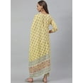 thumbnail image 6 of Janasya Indian Women's Yellow Cotton Floral Print Kurta with Pant and Dupatta, 6 of 9