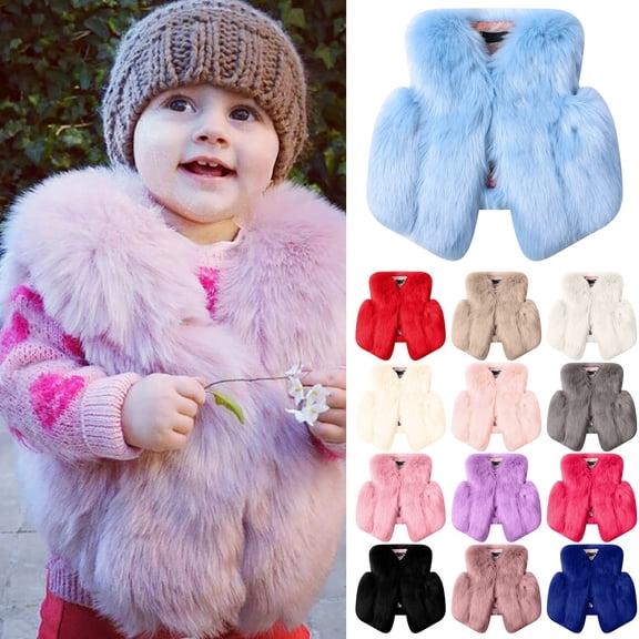 Toddler Winter Jacket Girls Faux Fur Vest Thick Warm Shoulder Outwear