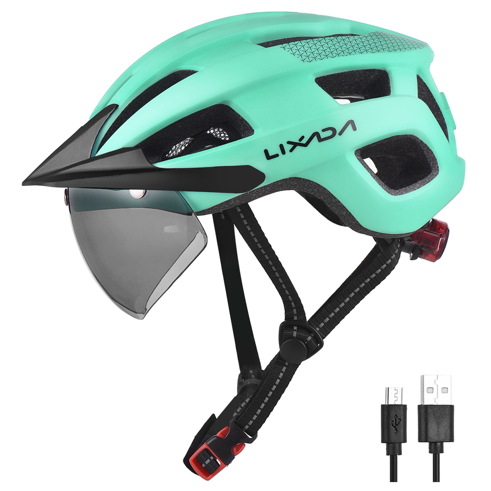 Helmet Bike Helmet With Windshield And Sun Visor  Rechargeable Tail Light   Adjustable  Helmet For Safety And