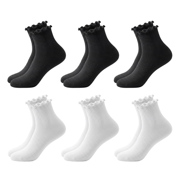 LDU Women's Ruffle Crew Socks, Soft Thin Frilly Cotton Dress Socks, Multicolor 6 Pack