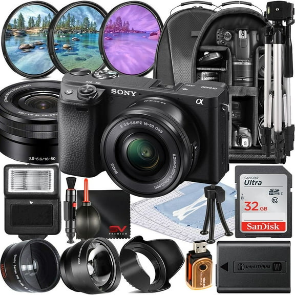 Sony A6400 Mirrorless Camera with 16-50mm Lens   SanDisk 32GB Memory Card   Backpack   SV Premium Accessory Bundle (International Model)