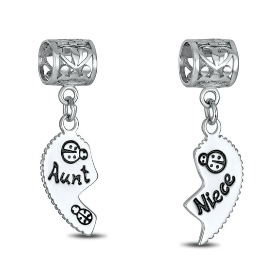 Bling Jewelry Womens BFF Ladybug Heart Dangle Charm Bead for Aunt Niece Silver