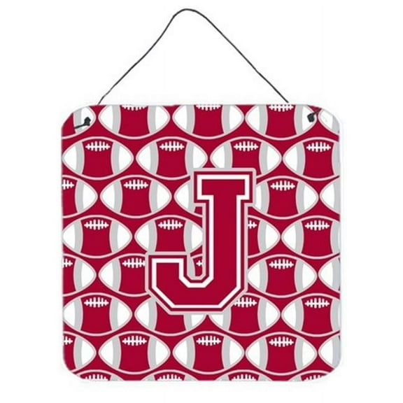 Letter J Football Crimson, Grey & White Wall or Door Hanging Prints