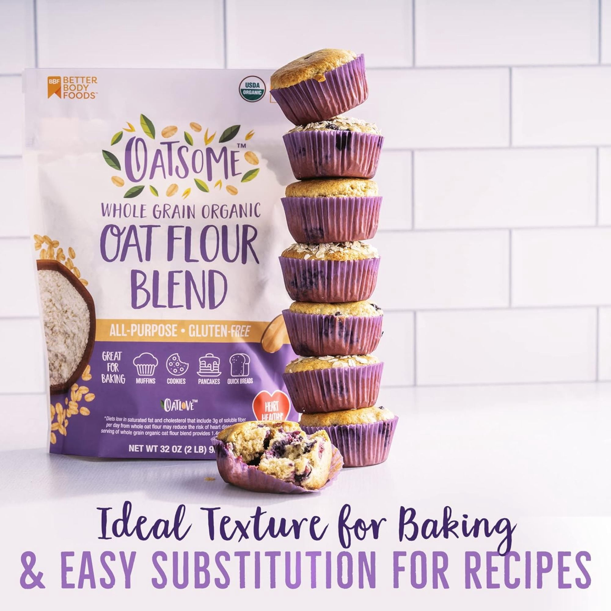 Oatsome Organic Oat Flour Blend, Gluten-Free, All Purpose Flour, 32oz Bag