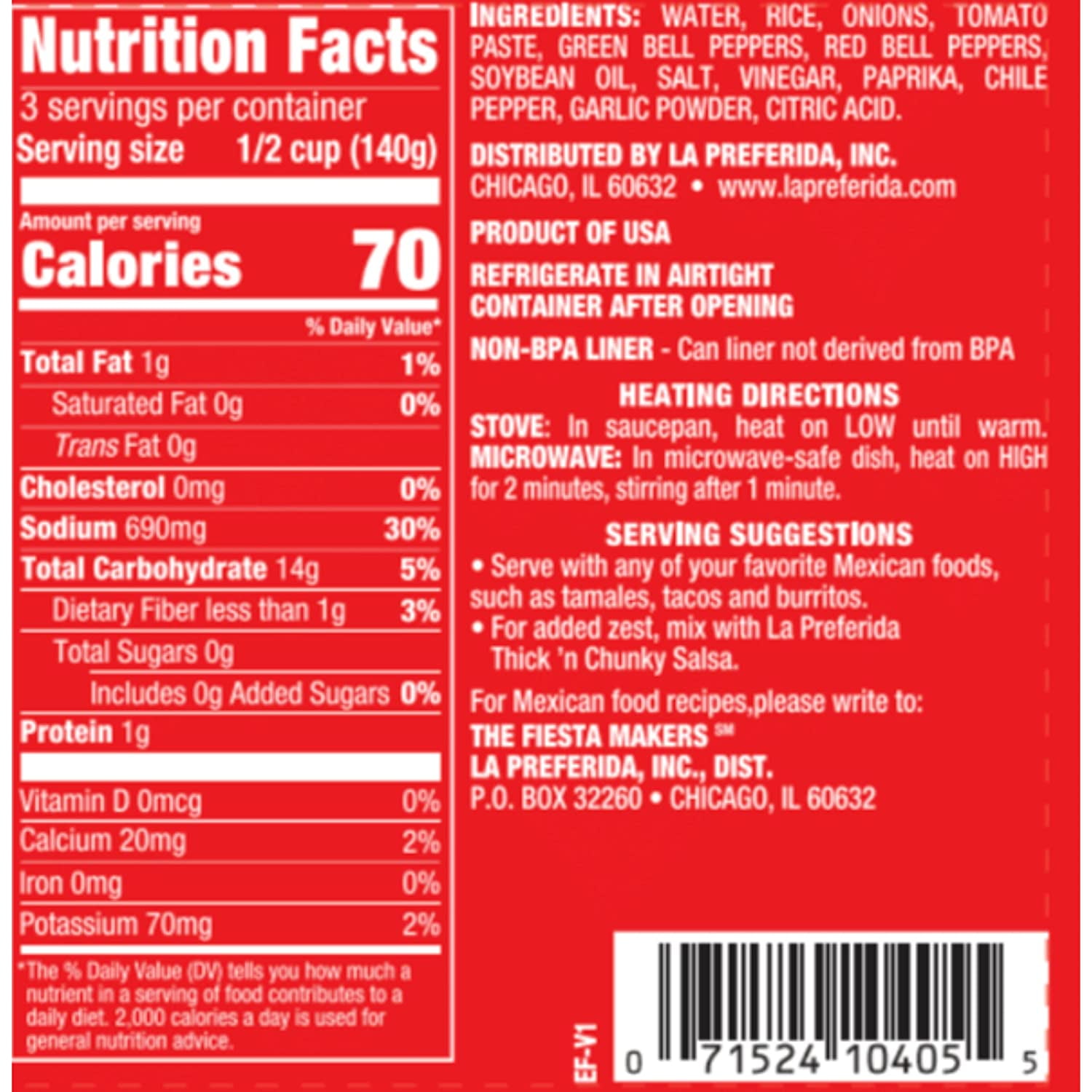 La Preferida Canned Spanish Rice - Quick & Easy, Robust Sauce of Tomatoes, Bell Pepper and Onion. Vegan, Natural ingredients, 15 oz (Pack of 24)