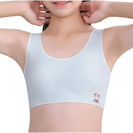Padded Bras for Girls Comfy Seamless Bra U Back Thin Printed Cute Girls Underwear Bralette  Light Blue  M