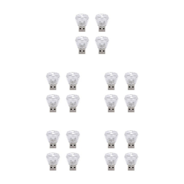 Riwesomey 4 piezas mini USB luz ambiental del coche iluminación interior atmósferas sin cableado vehículo ligero carga de energía móvil Type2 NO2
