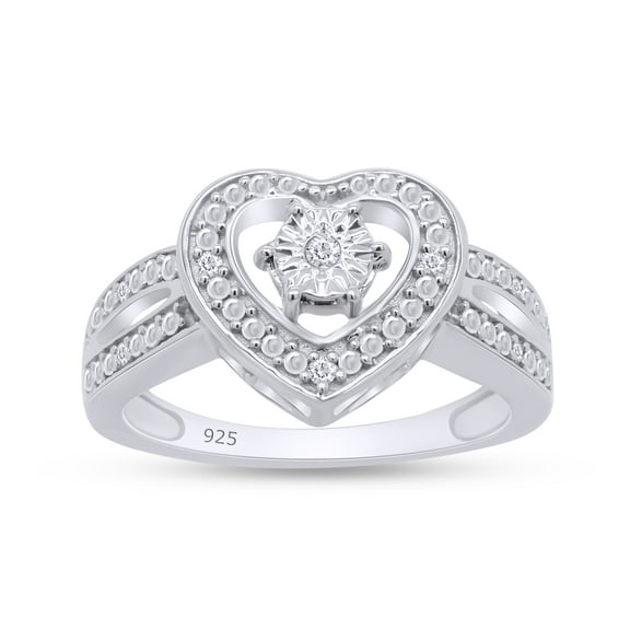 AFFY Heart Promise Ring | 0.05CT Round Natural White Diamond | 14K White Gold over Silver-4