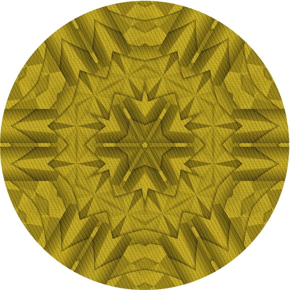 Ahgly Company Indoor Round Patterned Dark Yellow Green Area Rugs, 3' Round
