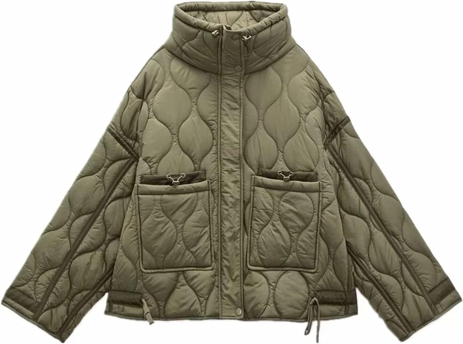 BESTSPR Women's Oversized Quilted Jacket Zip Up Stand Collar
