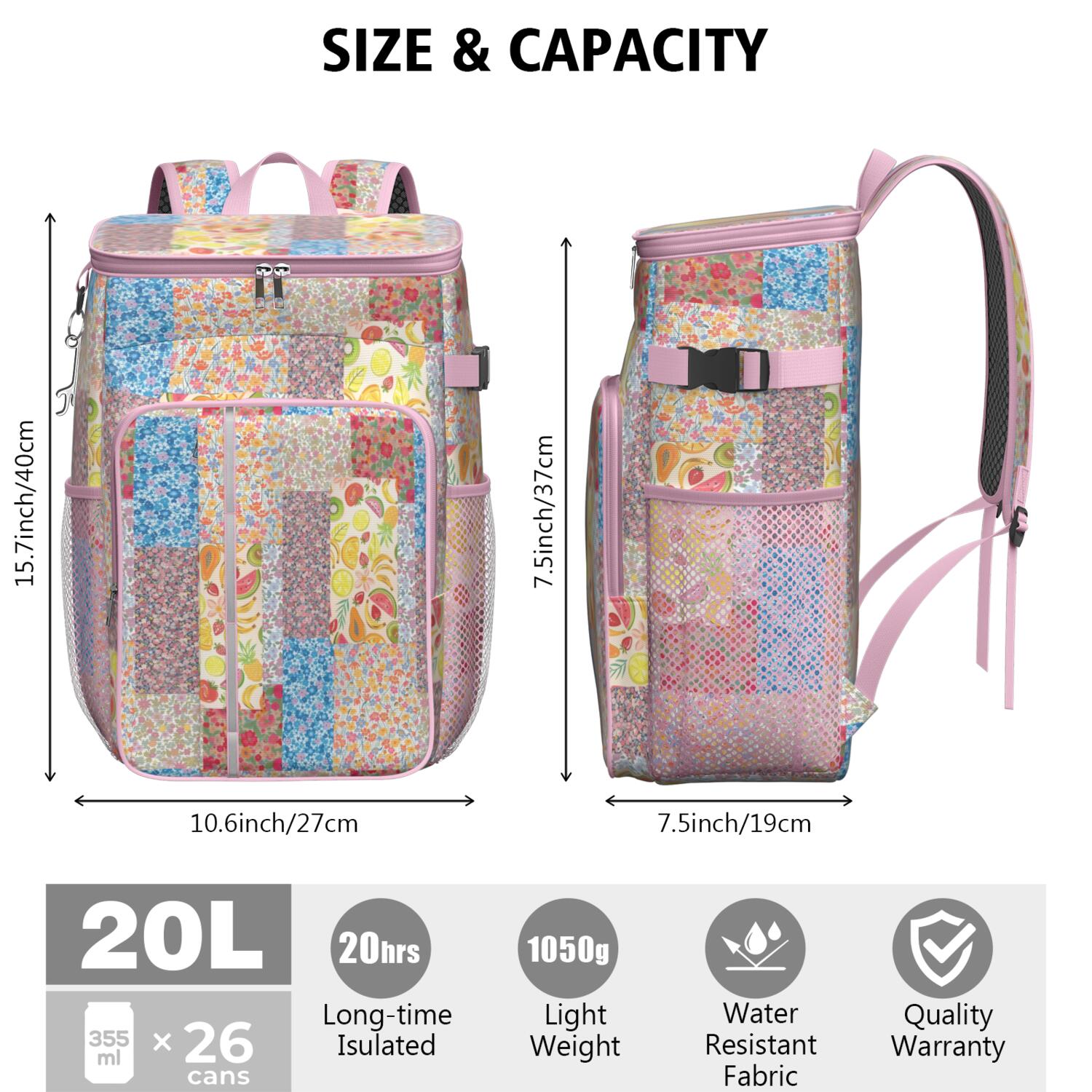 Travel Cooler Bag - Pioneer Flower Camping Beer Cooler Backpack with Bottle Opener- Waterproof Insulated Picnic Backpacks - Cooler Bag for Beach