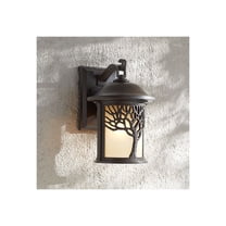 John Timberland Mission Outdoor Wall Light Fixture Bronze Tree Motif 12 1/4" Amber Glass Lantern for Exterior House Porch Patio