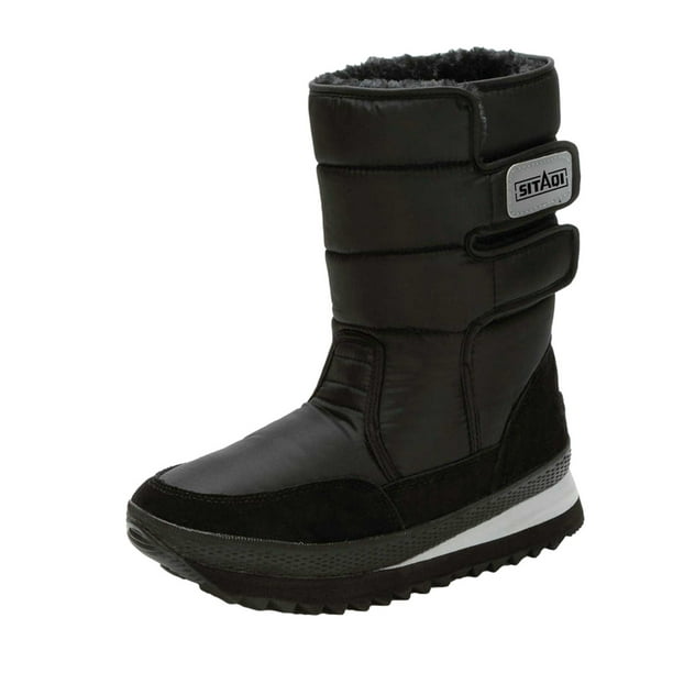 Jovati Mens Winter Solid Color Keep Warm Ankle Shoes Plus Velvet Boot Flat Snow Boots Black 46