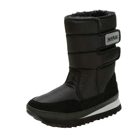 

Bnwani Shoes for Women 2022 Mens Winter Solid Keep Warm Ankle Shoes Plus Velvet Boot Flat Snow Boots Black 6