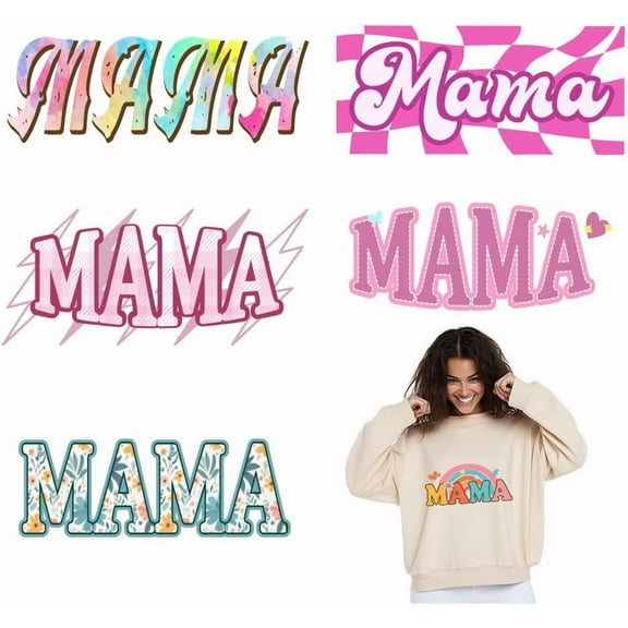 6pcs Mama Heat Transfer Stickers Word Mama Iron on Transfers Iron on Patches Stickers Washable Heat Transfer Paper