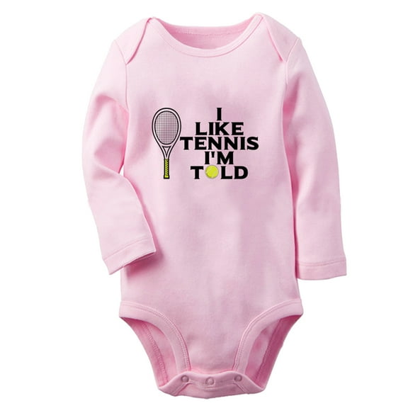 iDzn® I Like Tennis I'm Told Funny Rompers, Newborn Baby Unisex Bodysuits, Infant Jumpsuits, Toddler Kids Long Sleeve Oufits (Pink, 0-6 Months)