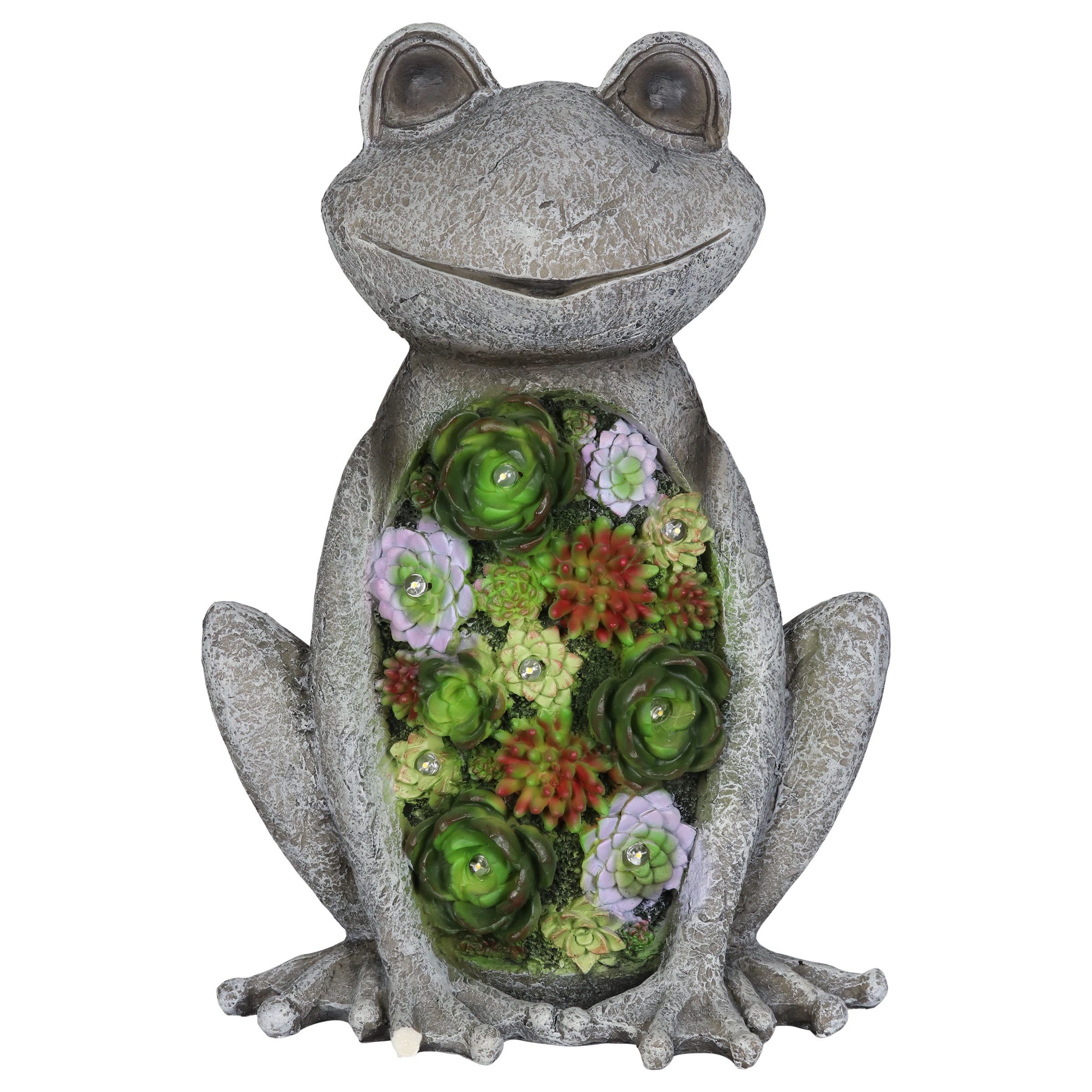 Exhart Solar Frog with Succulent Flower Belly Garden Statue, 11 by 16