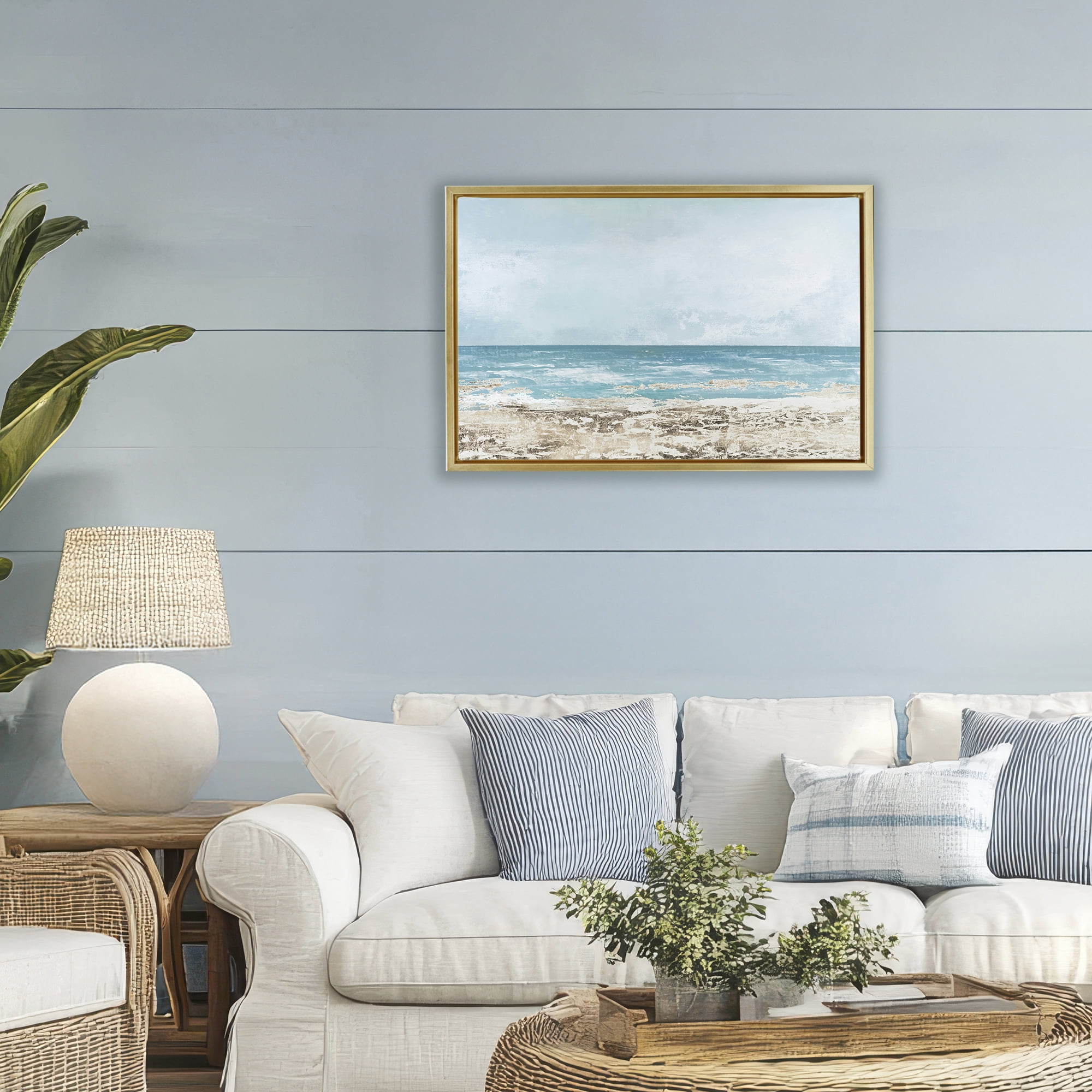 Stupell Industries Peaceful Mood Coastal Scene Gold Framed Floater Canvas Wall Art, design by Lorenzo Collective