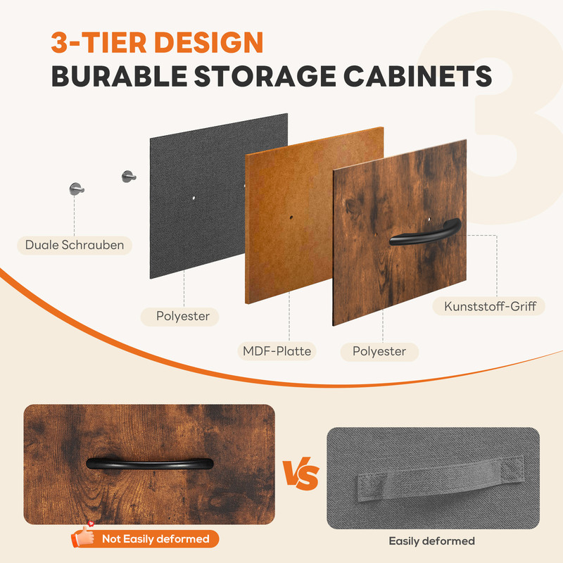 EDX Dresser for Bedroom with 10 Drawers, Tall Chest Organizer with Fabric Bins, Freestanding Storage Cabinet, Black-Brown