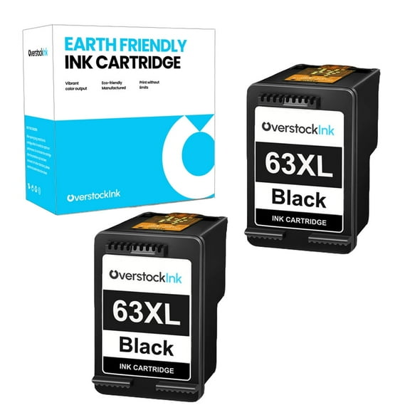 OverstockInk 63 XL Black Ink Cartridges Compatible for HP 63 Ink Cartridge for DeskJet 2130 2131 2132 ENVY 4513 4516 4517 (2 Black)