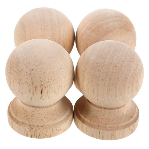 OUNONA 4pcs Unfinished Wood Finial Ornaments for Home Decor, Elegant European Style, Light Yellow, Craft Accessories