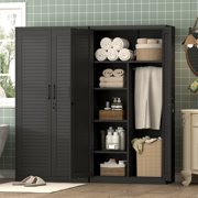 Marcree Metal Storage Cabinet with Lock, Black 71” Steel Storage Wardrobe Cabinet, Employees Locker Closet Clothing Coat Steel Wardrobe Cabinet with Hanging Rod for Garage, Gym, Home Office