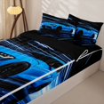 thumbnail image 3 of Castle Fairy Neon Sports Car Zipper Twin Comforter Sets with Fitted Sheet and 2 Pillowcases,Light Trail Race Zipper Bedding Set,Blue Black,4-Piece,Black Reversible, 3 of 6