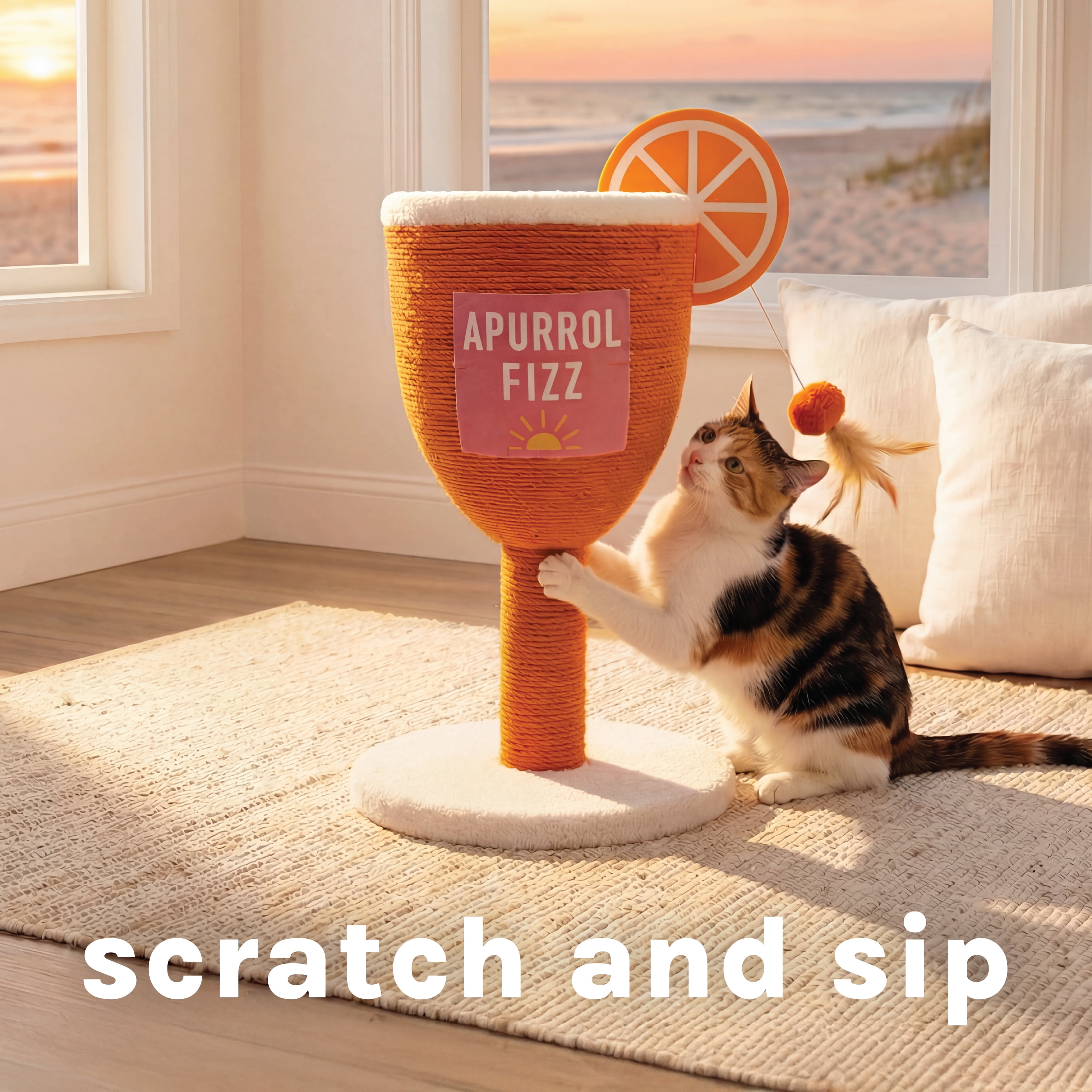 Kitty Citty Apurrol Spritz Citrus Cocktail Sisal Cat Scratching Post, Orange, One Size