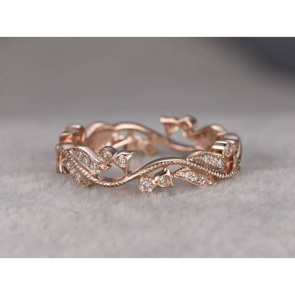 0.50 Carat Moissanite Diamond Wedding Ring Full Eternity Milgrain Floral Anniversary ring with 18k Gold Plating