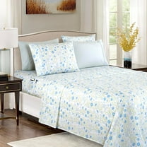 Ultra Soft High Quality Adult/Teen Microfiber Bed Sheet Set, Wrinkle Resistant 6-Piece Floral Bed Sheet Set, King, Laurel Blue
